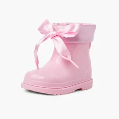 Bottes De Pluie Basses En Cuir Verni Avec Nœud Pour Fille