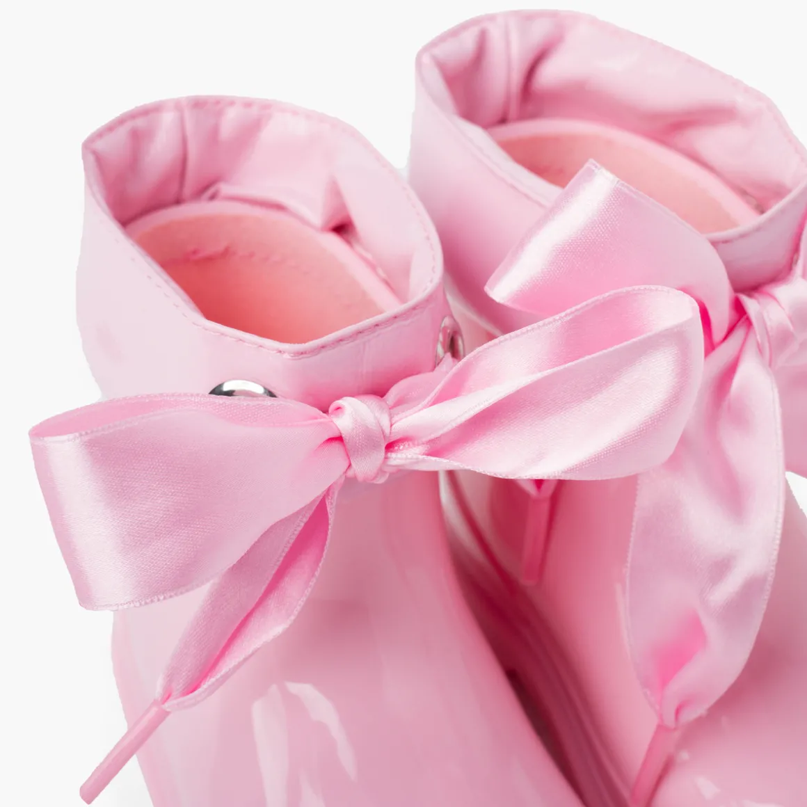 Bottes De Pluie Basses En Cuir Verni Avec Nœud Pour Fille