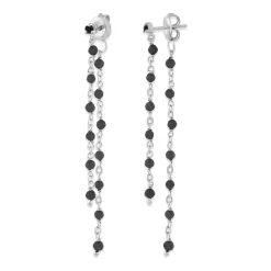 Boucles D Oreilles Argent Rhodié Double Chaine Longue Et
