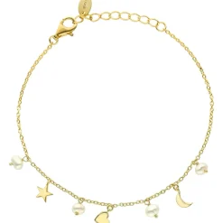 Bracelet Argent Doré étoile Cœur Et Perles Naturelles