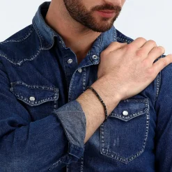 Bracelet en acier et onyx