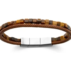 Bracelet homme cuir marron oeil de tigre21cm