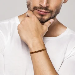 Bracelet homme cuir marron oeil de tigre21cm