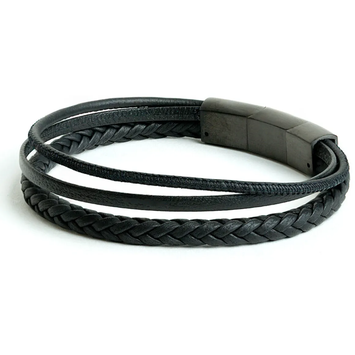 Bracelet homme Gemini triple Arte Black cuir