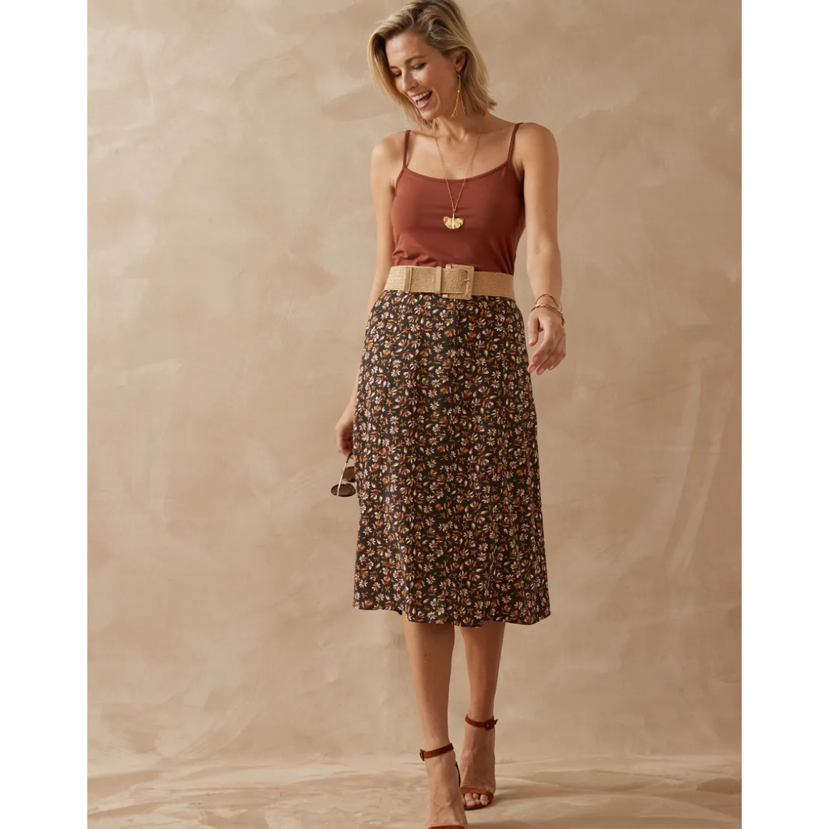 by - Jupe boutonnée élastiquée