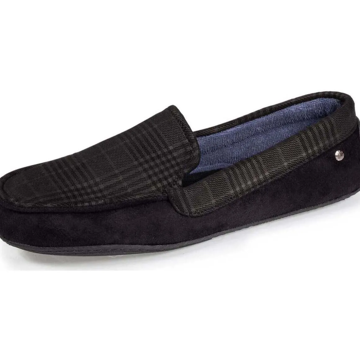 Chaussons mocassins Homme Noir tartan