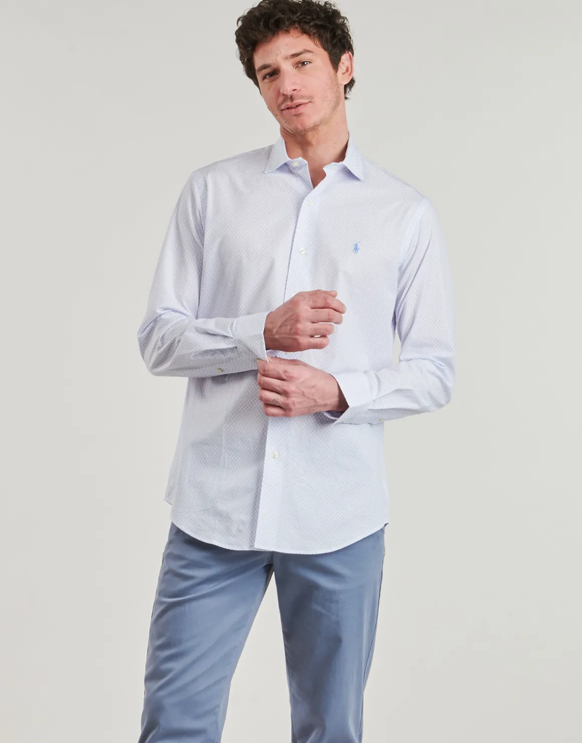 CHEMISE COUPE DROITE EN POPELINE MICRO MOTIF