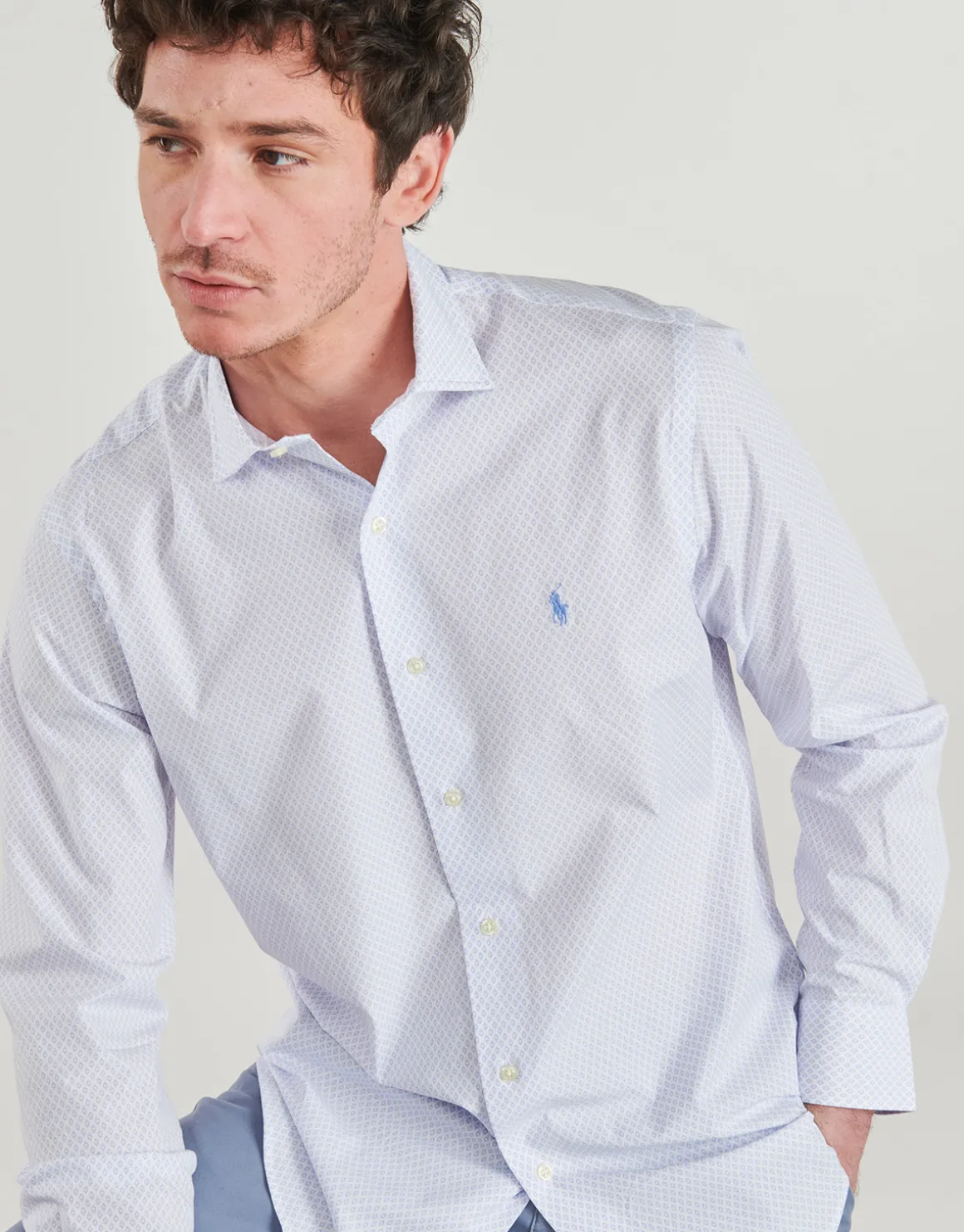 CHEMISE COUPE DROITE EN POPELINE MICRO MOTIF