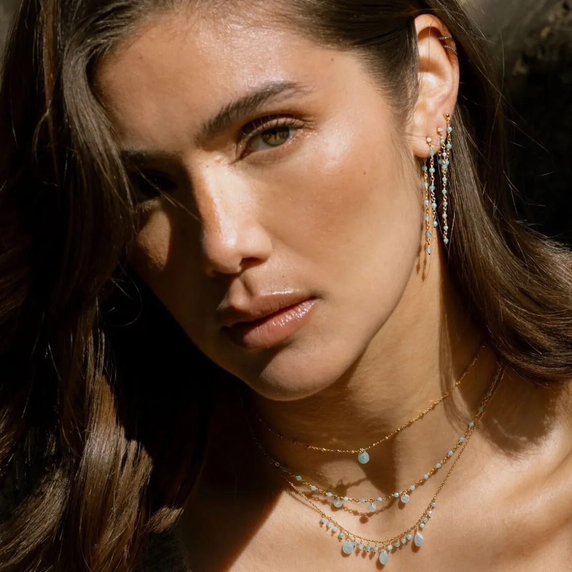 Collier Argent Rhodié Goutte Pierre Naturelle Amazonite