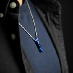 Collier homme Gemin Tantum acier oeil de tigre bleu