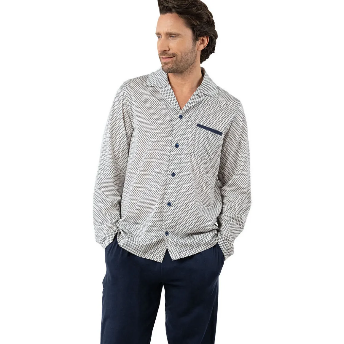 Pyjama long col ouvert MERCERISE