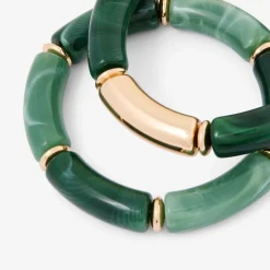 Sets de 2 bracelets tubes en résine Best vert paon