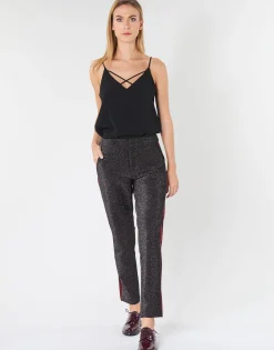 TAPERED LUREX PANTS WITH VELVET SIDE PANEL