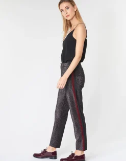 TAPERED LUREX PANTS WITH VELVET SIDE PANEL