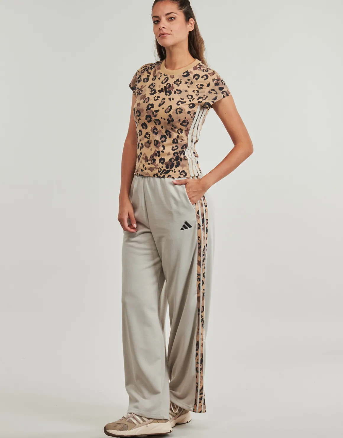 Animal Print 3-Stripes Open Hem Joggers