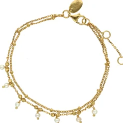 Bracelet Argent Doré Doubles Chaînes Pampilles Et Perles