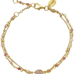 Bracelet Argent Doré Double Chaine Goutte Et Pierres