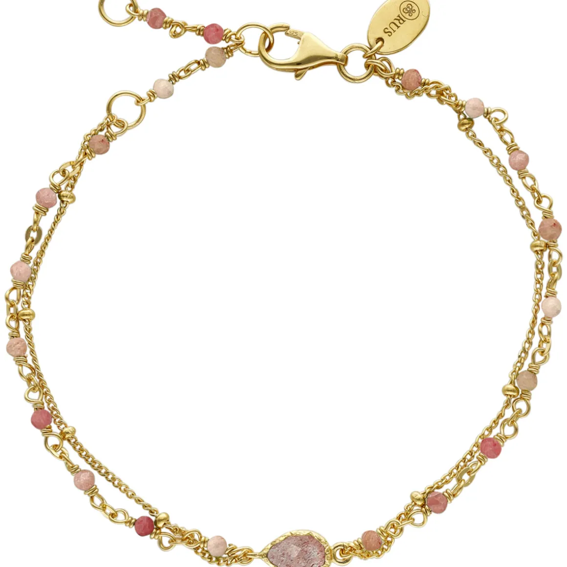 Bracelet Argent Doré Double Chaine Goutte Et Pierres