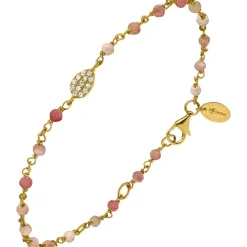 Bracelet Argent Doré Goutte Serti Blanc Pierres Quartz Rose