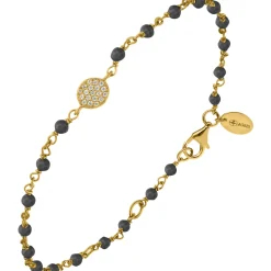 Bracelet Argent Doré Médaillon Serti Blanc Et Pierres