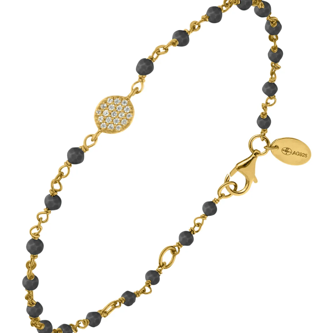 Bracelet Argent Doré Médaillon Serti Blanc Et Pierres