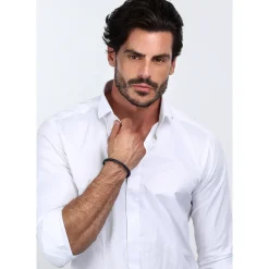 Bracelet en acier recyclé et cuir