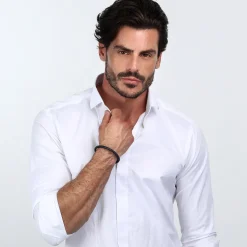 Bracelet en acier recyclé et cuir