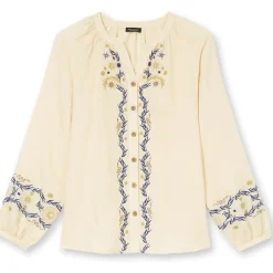 by - Blouse boutonnée brodée avec lin