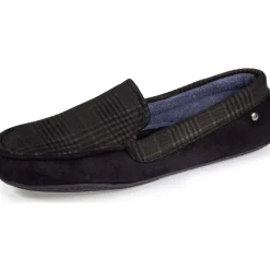Chaussons mocassins Homme Noir tartan