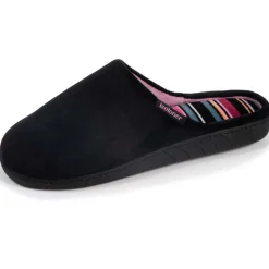 Chaussons mules Femme Noir rayures