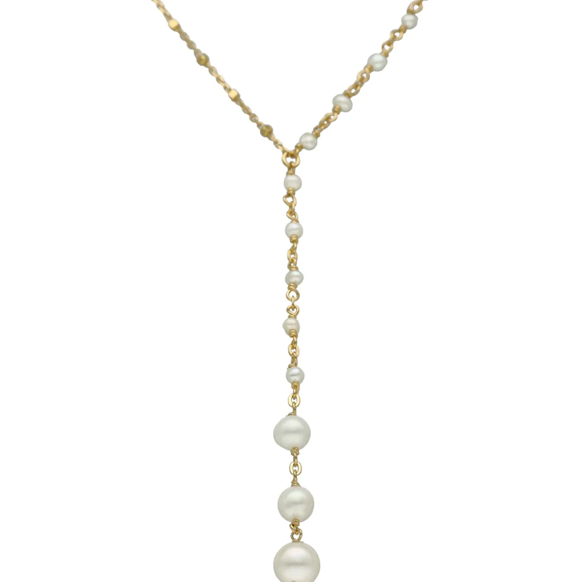 Collier Argent Doré Cravate Cascade De Perle Naturelle
