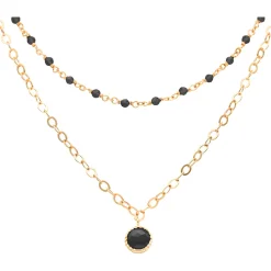 Collier Argent Doré Double Chaine Et Pierres Naturelles