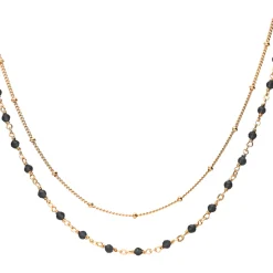 Collier Argent Doré Double Chaine Et Pierres Naturelles