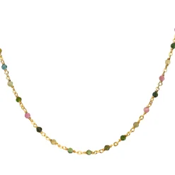 Collier Argent Doré Et Pierres Naturelles Tourmaline Long