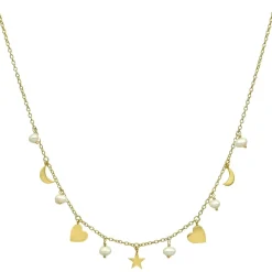 Collier Argent Doré étoile Cœur Et Perles Naturelles