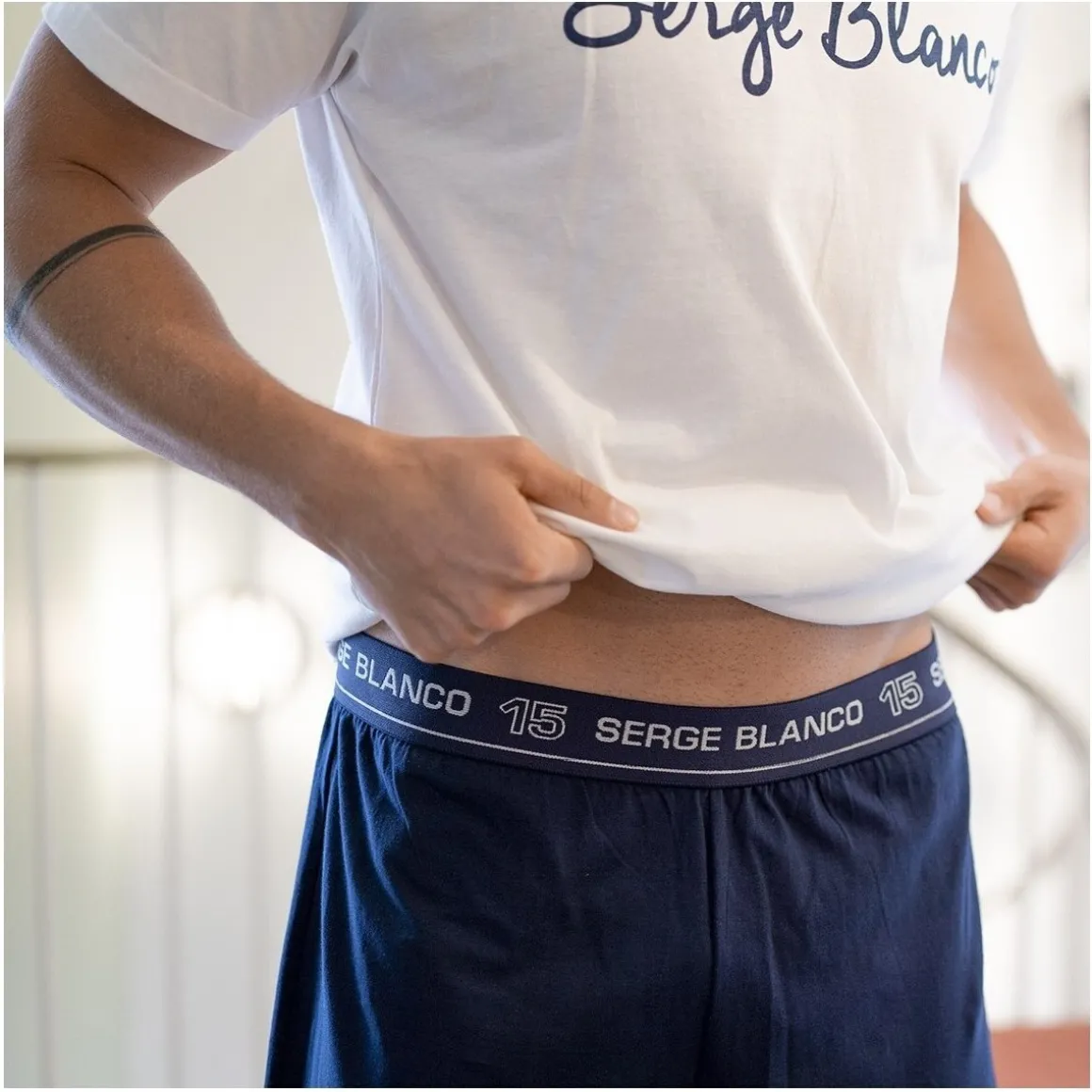 Ensemble homme Pyjama court T-shirt col rond bicolore