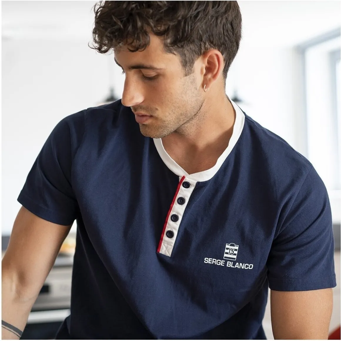 Ensemble homme Pyjama court T-shirt col tunisien Vintage