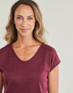 ONLSILVERY S/S V NECK LUREX TOP JRS