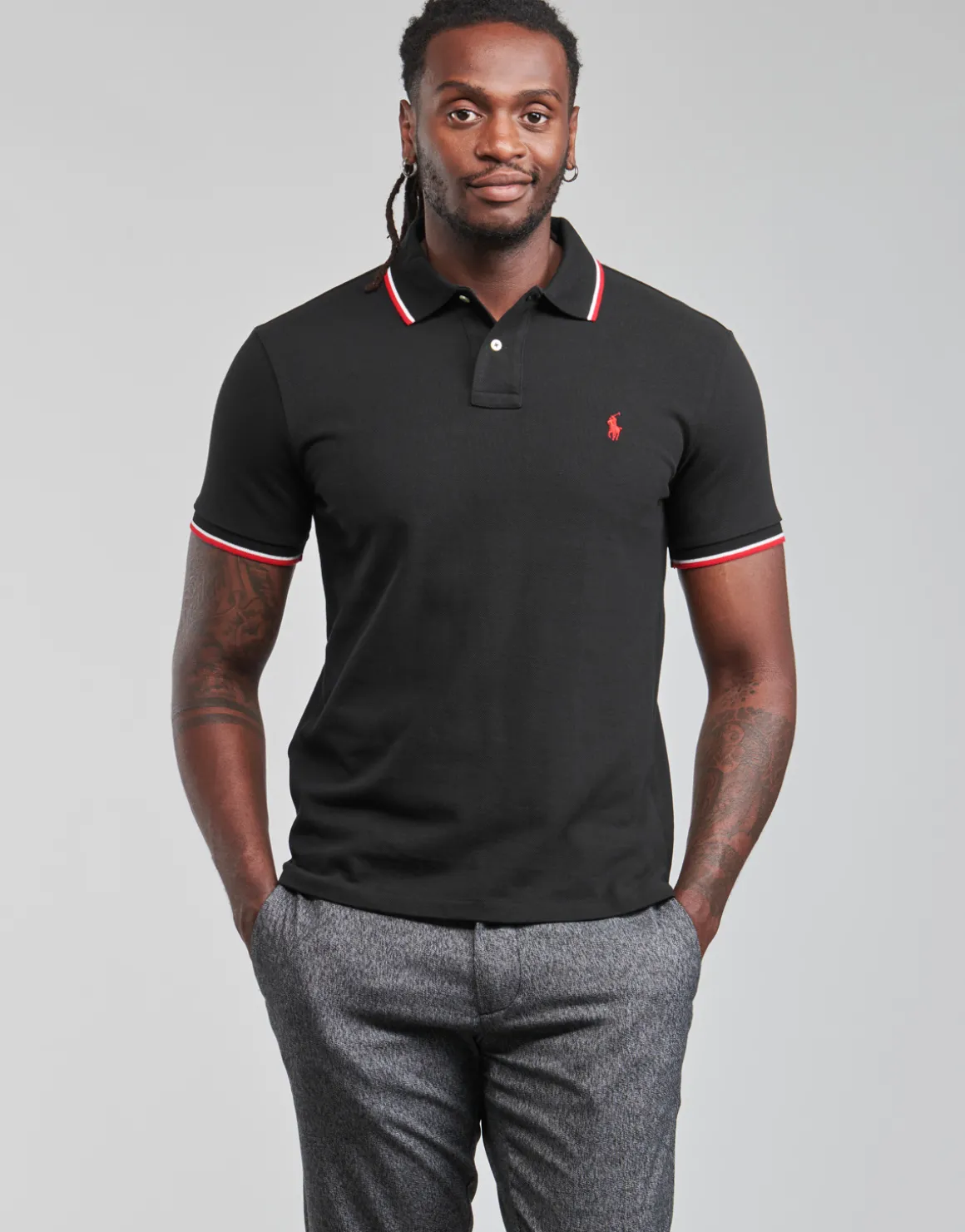 POLO COUPE DROITE EN COTON BASIC MESH COL RAYE
