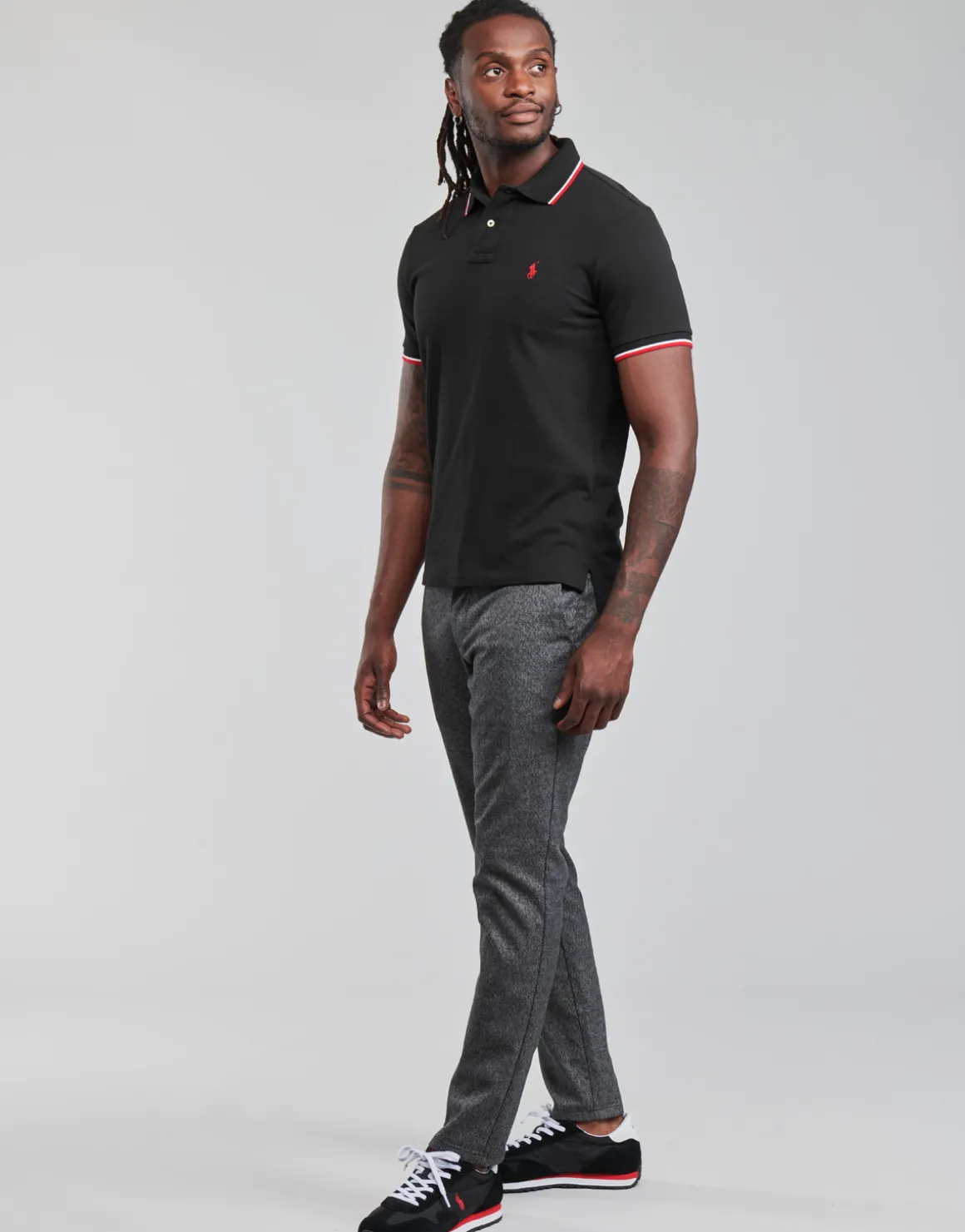 POLO COUPE DROITE EN COTON BASIC MESH COL RAYE