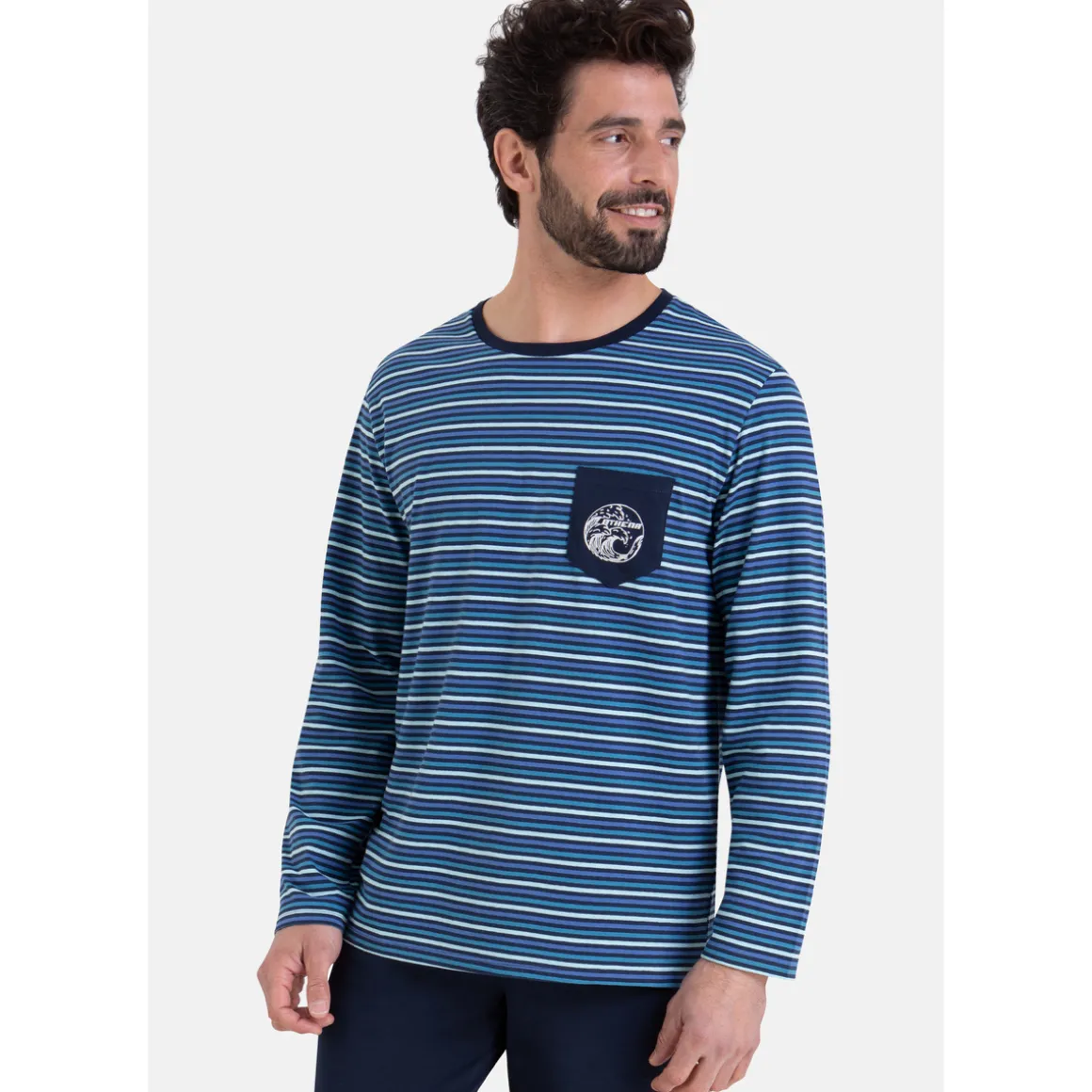 Pyjama long col rond RAYURES WAVES