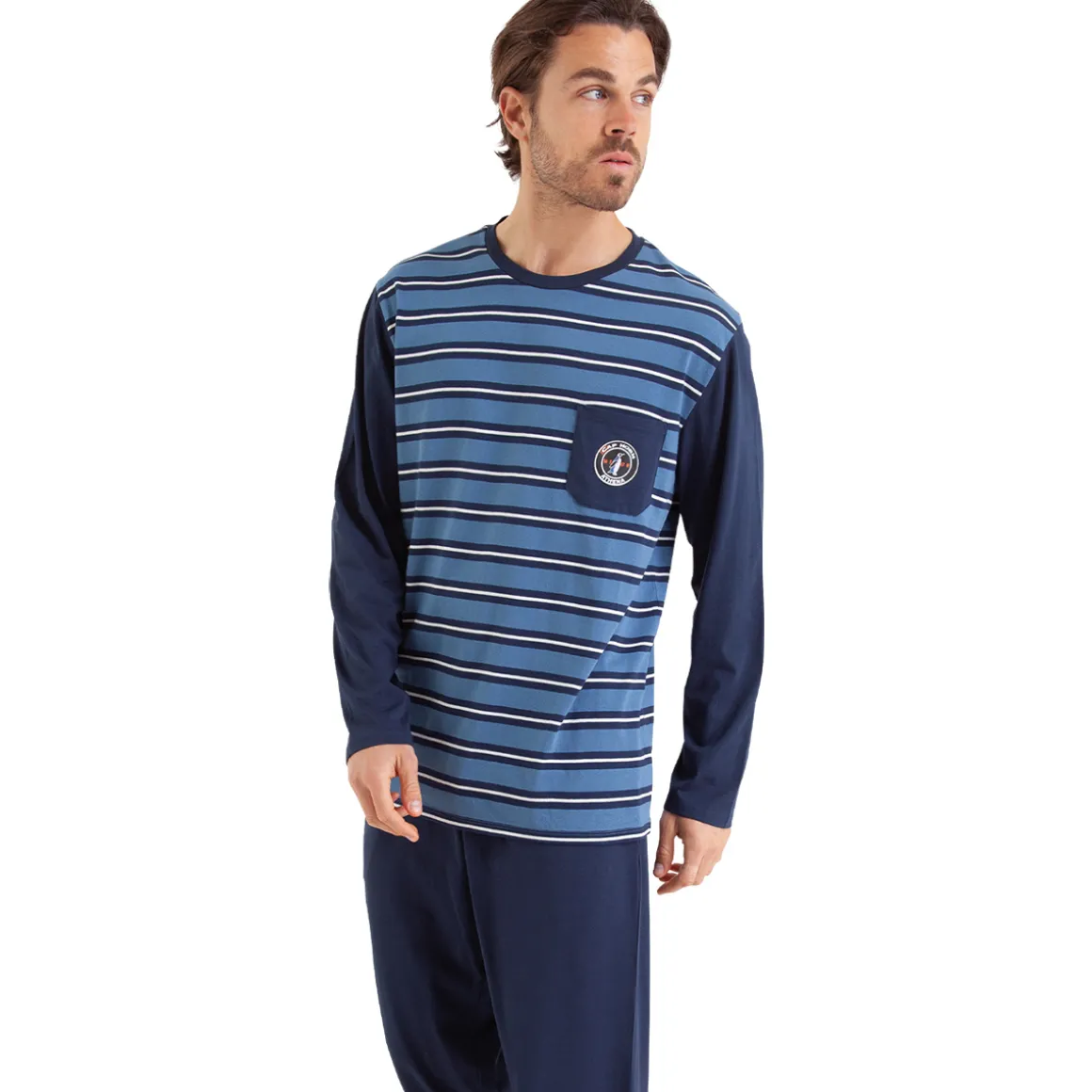 Pyjama long col rond RAYURES