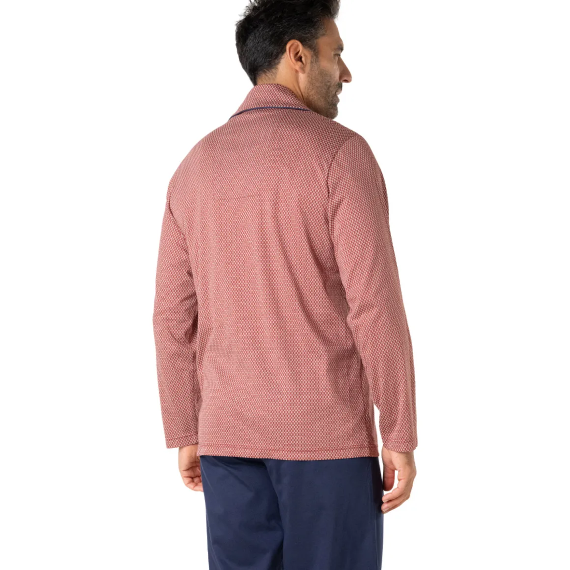 Pyjama long ouvert mercerisé