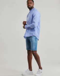 TJM LINEN MIX BND STP SHRT EXT