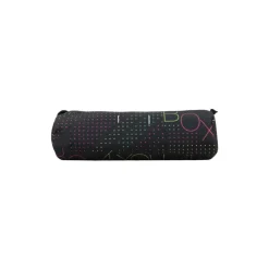 Trousse ronde noir motif multicolore